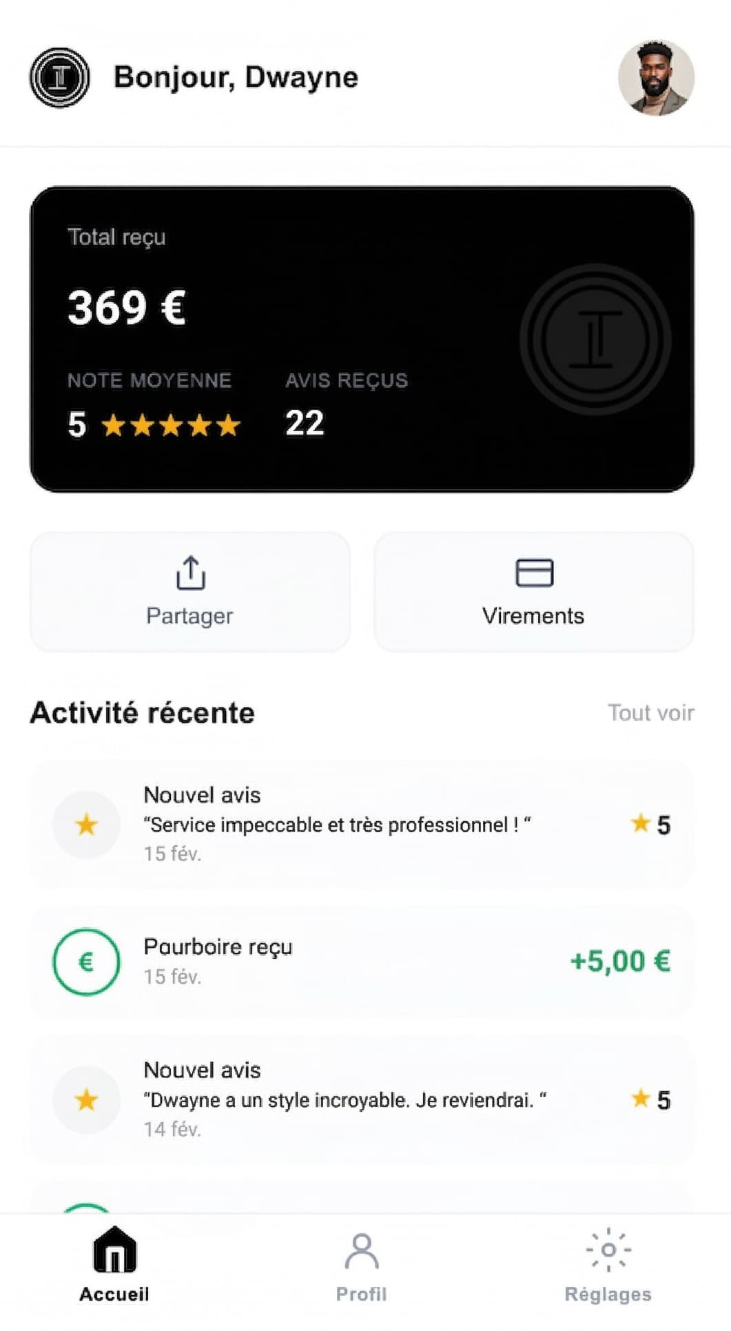 Dashboard — Dwayne